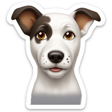 White dog with dark brown patches and pointy ears sticker