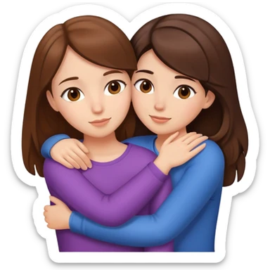 2 girl best friends hugging one brunette one brown hair sticker