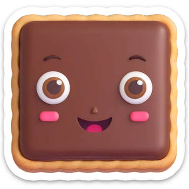 Rectangular chocolate mini pastry, palav mischievous eyes, tilted slightly, small grin, text above: "ПАСТИЧКА", chibi style, Twitch emoji style, transparent background, colorful

 sticker