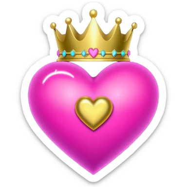 neon heart with a gold bow with heart pattern on the bow and a crown sticker