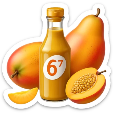 Bottle of mustard that says 67 with mangoes next to it sticker