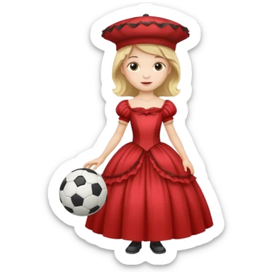 a child in a theatrical hat with a soccer ball in his hands and in a ball gown sticker