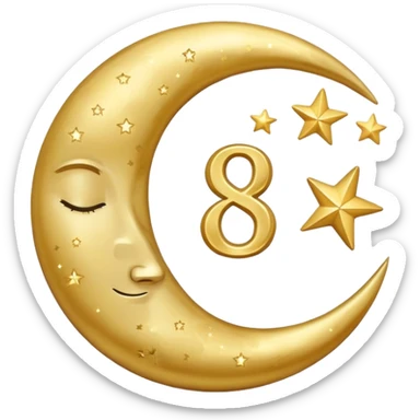 Sleep symbol: moon and stars with number 8 representing eight hours of sleep sticker