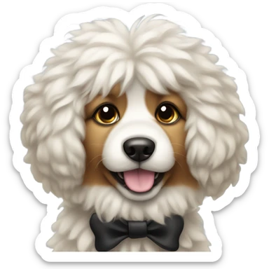 Fluffy Dog wearing a black bow sticker