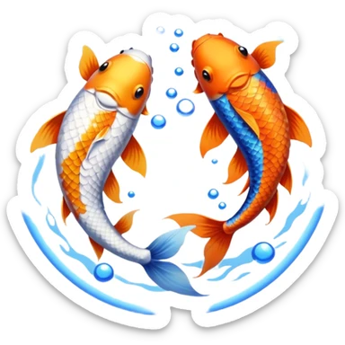 two koi fish swimming around in a circle rainbow blue bronze sticker