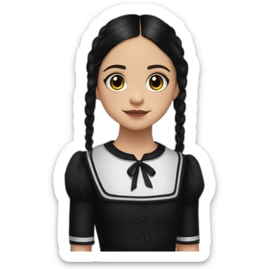 Jenna Ortega in black dress Wednesday Addams sticker