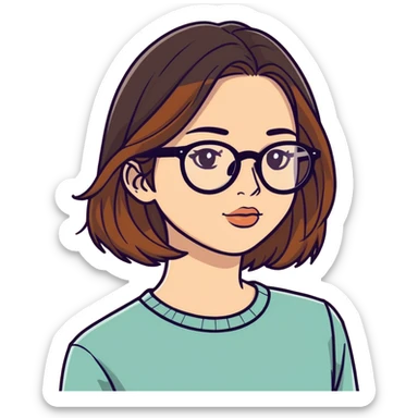 Brunette girl, with brown hair and caramel balayage, and black glasses sticker