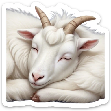 Meme-Worthy Cute Sleeping White Goat Portrait Emoji, Head resting peacefully with a contented smile, showcasing a delightfully sturdy build and a luxuriously soft white fur, eyes shut in a serene, restful nap, Simplified yet hilariously adorable features, highly detailed, glowing with a soft, drowsy light, high shine, relaxed and utterly lovable, stylized with an air of playful laziness, bright and heartwarming, soft glowing outline, capturing the essence of a comically sleepy goat, so meme-worthy it feels like it could instantly become the next viral sensation of adorable slumber! sticker