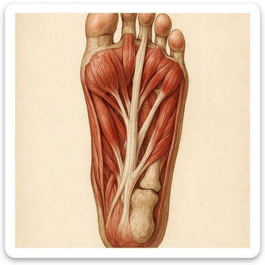 realistic anatomical view of the sole of a human foot showing detailed muscles, tendons, and bones sticker