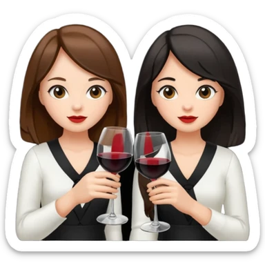 2 girls in black drinking wine with brown hair and black hair  sticker