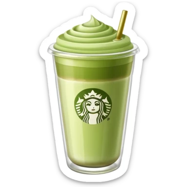 A clear glass with matcha latte. The glass should be a takeaway one, similar to Starbucks', but clear and without the logo. I'd like the latte to blend with the matcha. sticker