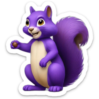 the purple squirrel has a purple nut in its paws sticker
