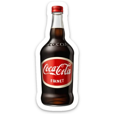 Una botella de fernet branca con un vaso hecho con una botella de coca cola cortada por la mitad sticker