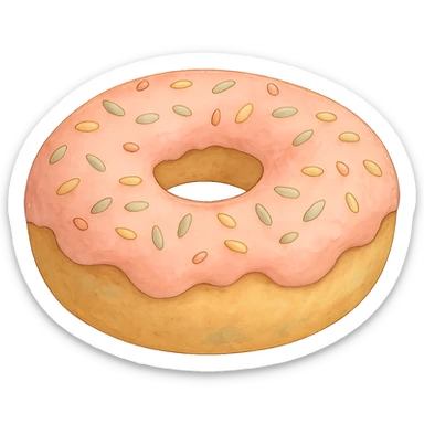 Donut with sprinkles in Ghibli style, detailed, soft green colors, with no background sticker