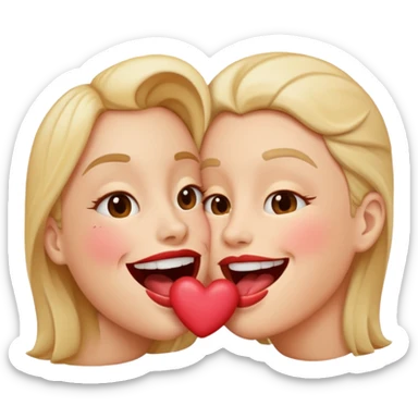 A smooch kiss with a bite on a another emoji's lip sticker