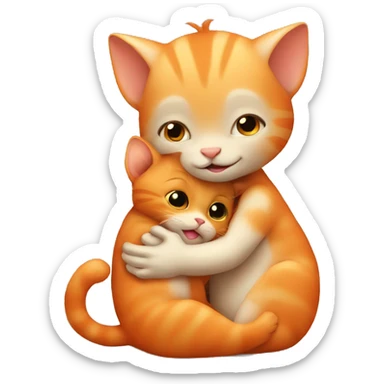 Orange Little cat hugging a baby monkey sticker