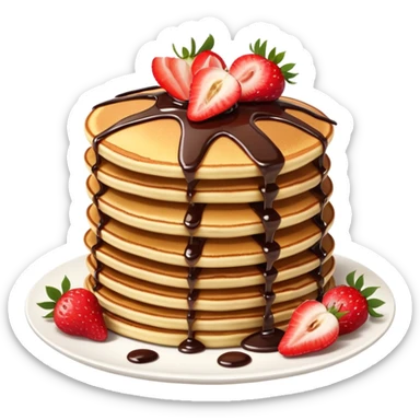 ultra realistic stack of pancakes with chocolate syrup and sliced strawberries sticker