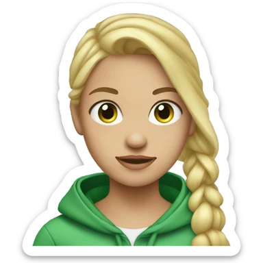 Girl with blonde ponytail and green eyes wearing hoodie sticker