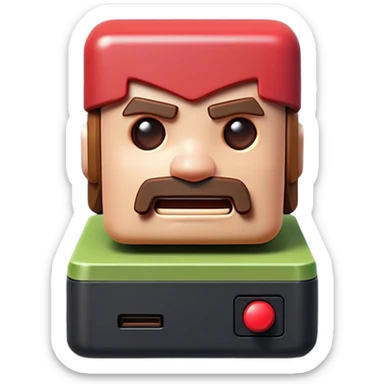 Clash of Clans aesthetic: Cinematic Playful NES Console Portrait Emoji, rendered in a 3D vector-style similar to standard emojis with minimal shading and bold, simplified shapes. A compact, distinct form with signature details, softly glowing with a nostalgic gaming charm. Simplified yet unmistakably iconic, highly detailed and consistent, glowing with a soft radiance and high shine. Stylized with a touch of retro gaming magic and a soft glowing outline, capturing the essence of a beloved gaming relic with a friendly, playful manner! sticker