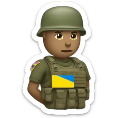 Some military gut with ukrainain flag on shouder with laptop coding sticker