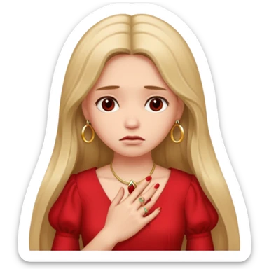 Beige girl with long hair red dress sad face with a ring   sticker