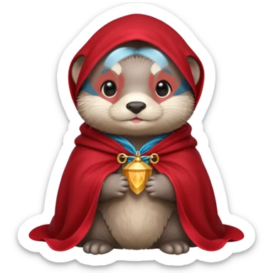 baby grey otter, in magic red cloak sticker