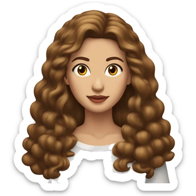 Mujer blanca cabello color castaño muy claro largo medio y ojos cafés vestida de color rojo burdeos con aretes color dorado  sticker