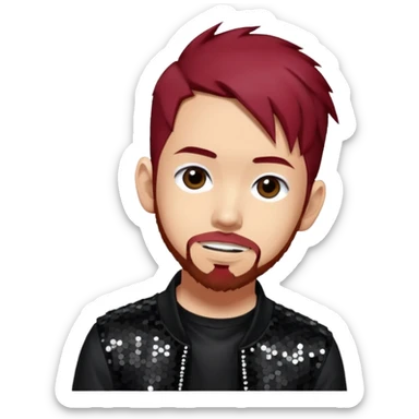 Mike Shinoda from Linkin Park with dark red hair, black sequin outfit sticker
