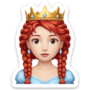 braided hair ice princess with red gold crown, red hair sticker