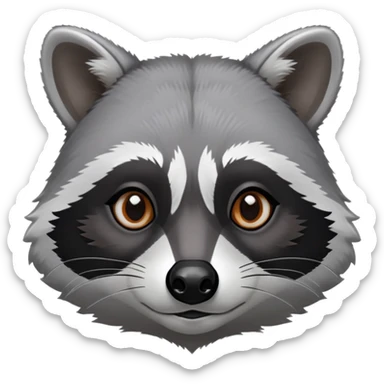 Cinematic-Noble-Raccoon-Portrait-Emoji – Poised and confident, with a sturdy build and a beautifully textured coat of silver-grey accented by dark black facial markings, deep-set, intelligent brown eyes, simplified yet sharp and sophisticated. sticker