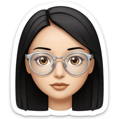 Cabelo preto liso olhos castanho cor da pele prata óculos mulher sticker