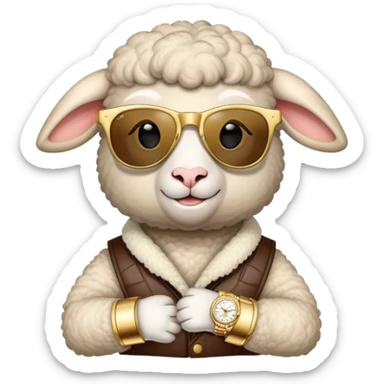  lamb wearing sunglasses and gold Rolex
 sticker