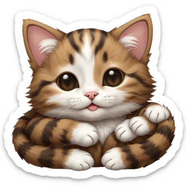 dark brown tabby and white kitten in funny positions upside down with eyes closed sticker