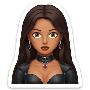 Tan skin with freckles, long dark hair, hazel eyes Dominatrix full body sticker