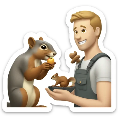 a white guy feeding a squirrel  sticker