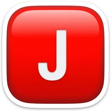 "3D premium,3D rounded-square icon in strong RED with a beveled edge, bold serif white letter 'J'centered, strong specular highlights, inner glow, 1024x1024, png" sticker