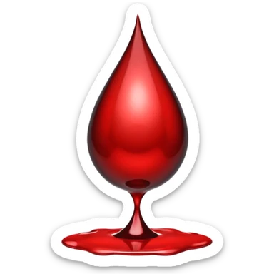 single blood drop emoji sculpted from dark liquid metal, glossy surface, dramatic reflections, futuristic minimal 3D style, isolated on white sticker