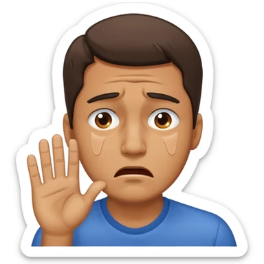 Generate me a dude slapping  his face in annoyance while he's crying sticker