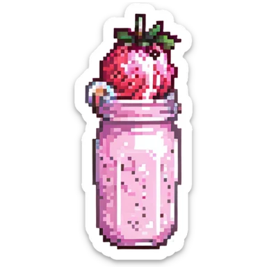 strawberry milkshake with pink hue and cherry on top sticker