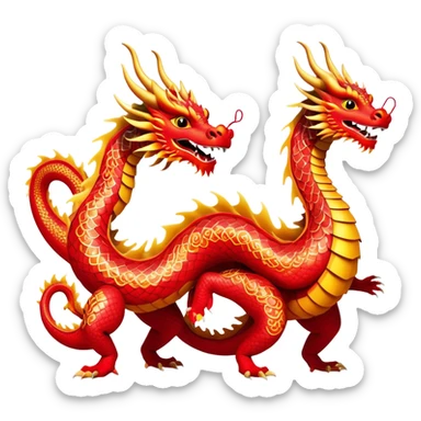 Cinematic Realistic scene of two performers guiding an elaborately designed dragon costume during a Dragon Dance, with vivid traditional patterns and dynamic motion, set under festive, red-tinged lighting sticker