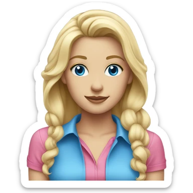 Pretty blonde with blue eyes white women with pink shirt sticker