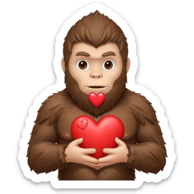 cute bigfoot man, holding a heart sticker