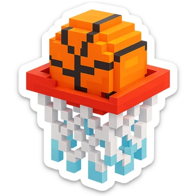 Voxel-style basketball in a net, no background, variation 6. sticker
