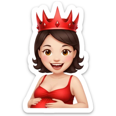 Pregnant brunette laughing with devil crown  sticker