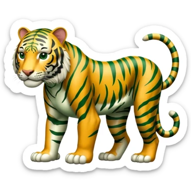 full body green tiger with black stripes, no orange, muscular, on all fours sticker