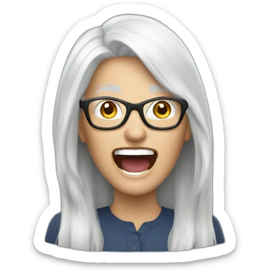 Long White haired Woman with glasses shouting sticker