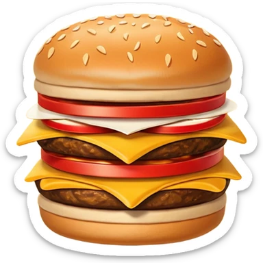 A clean and simple icon of fast food in emoji-style illustration. A burger with fries, nuggets and shawarma, bright and bold colors, simple shapes, flat design, high contrast, inviting and appetizing. sticker