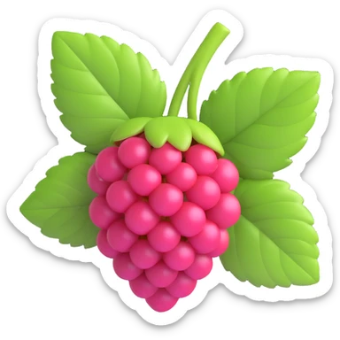 3D iOS style raspberry with green leaves, cute and playful design, different perspective sticker