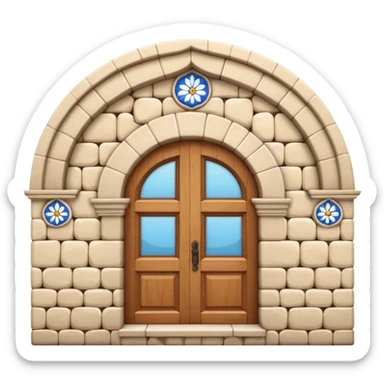 3D Apple-style emoji of a Turkish han. Rounded stone building, arched wooden door, small arched windows, simple Iznik tile decoration. Glossy, smooth, soft shadows, bright daylight, clean white background.




 sticker