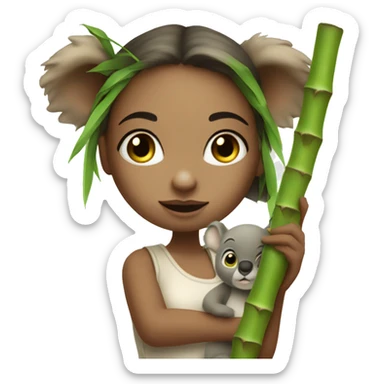 White raced Girl with green eyes and koala ears holding bamboo stick  sticker